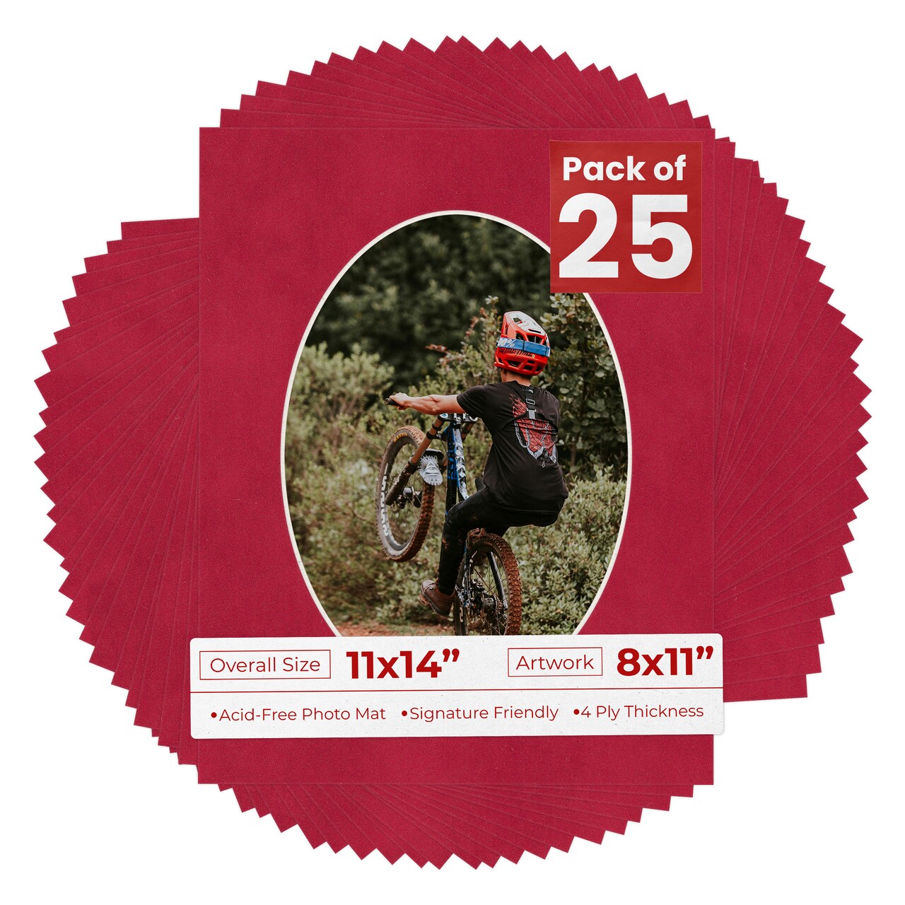 Red Suede Mat Board for 11x14 Frames - Oval Opening for 8x11 Photos